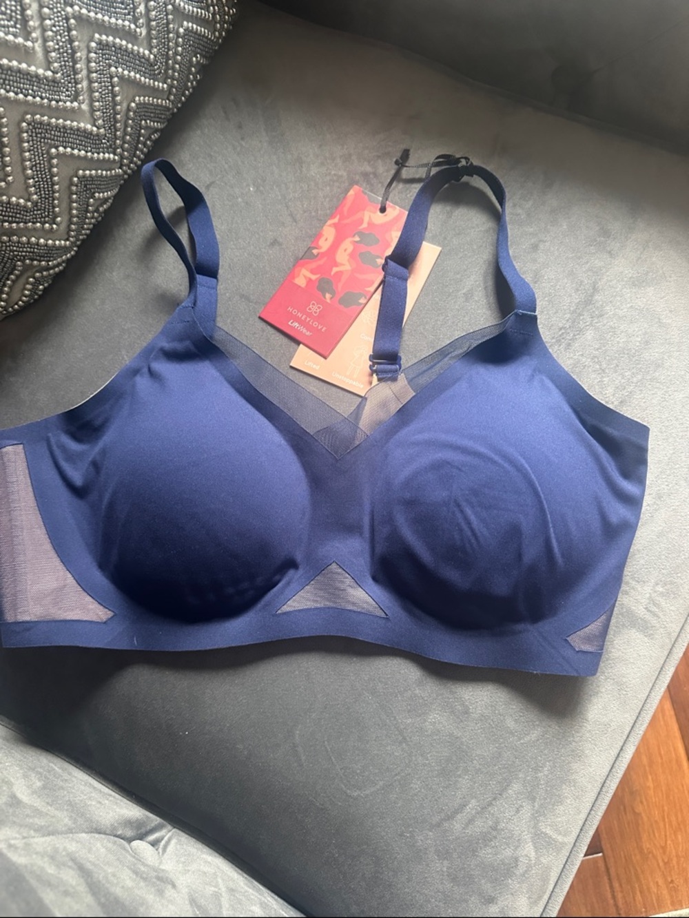 Honeylove Navy Blue Seamless Wireless Bra with Mesh Insets